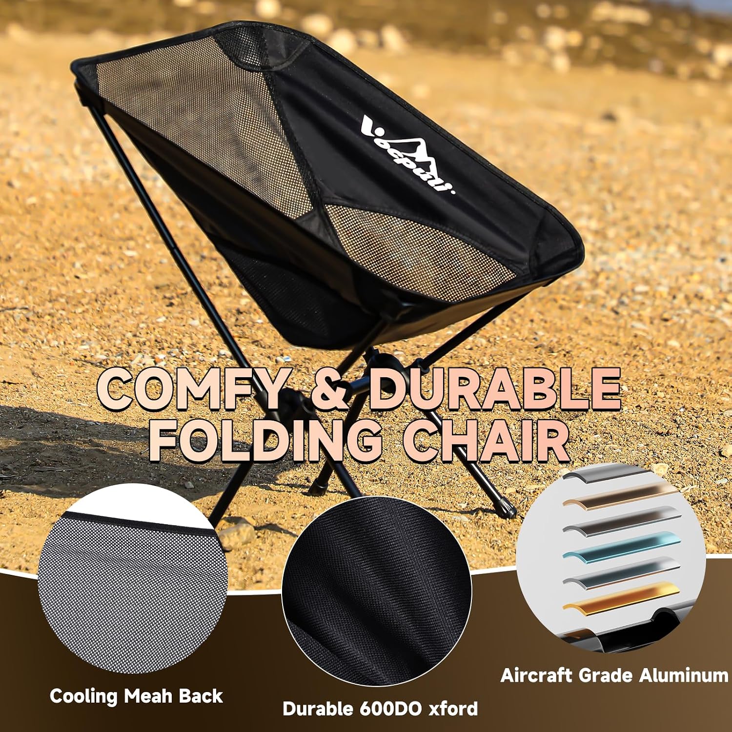 Camping Chair, Lightweight Folding Backpacking Hiking Chair, Compact Portable 330 lbs Capacity，Gifts for Men (Black -1pack