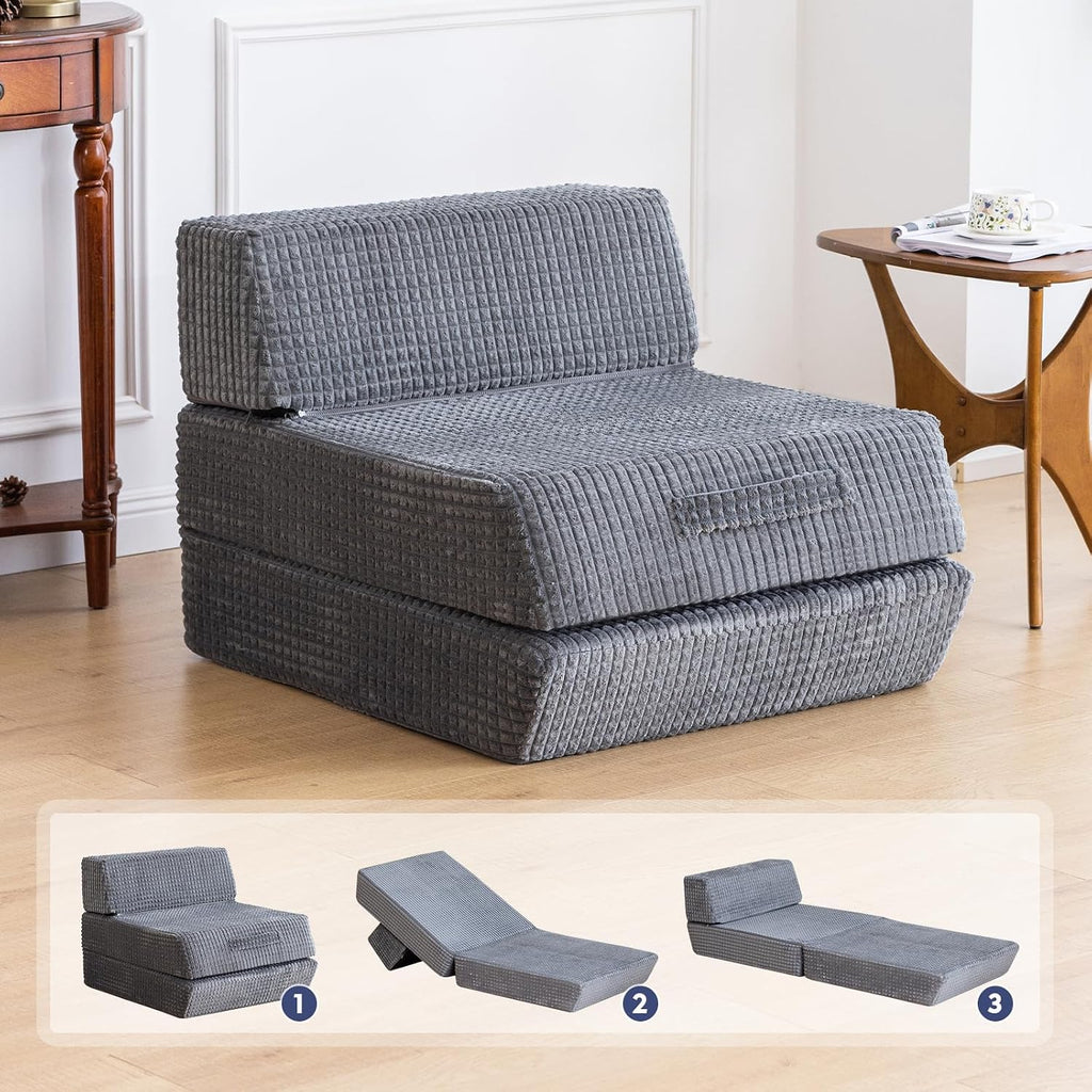 Snug Sofee Futon Sofa Bed, Convertible Sleeper Chair, Floor Mattress, Gray | Convertible futon sofa bed with removable zippered back support. Creates a comfortable floor bed for guests, living rooms.