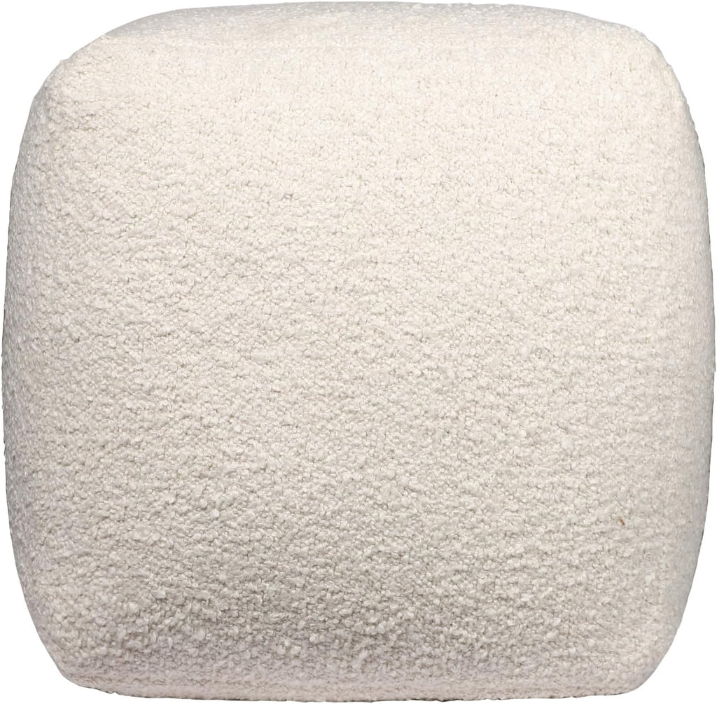 HomeRoots 18" Ivory Polyester Cube Outdoor Pouf Ottoman