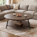 Armocity 35.4" Round Wood Coffee Table with 2-Tier Storage, 1" Thick Top