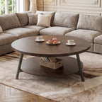 Armocity 35.4" Round Wood Coffee Table with 2-Tier Storage, 1" Thick Top