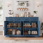 HOSTACK 60" Large Buffet Sideboard with Storage, 36" Tall Kitchen Buffet Storage Cabinet with 4 Drawers, Modern Coffee Bar Cabinet with Black Handles, Long Sideboard Buffet Table for Kichen, Blue