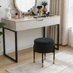 Round Ottoman with Storage,Soft Velvet Vanity Stool,Ottoman Coffee Table with Metal Legs,Foot Stool for Living Room Bedroom, Black