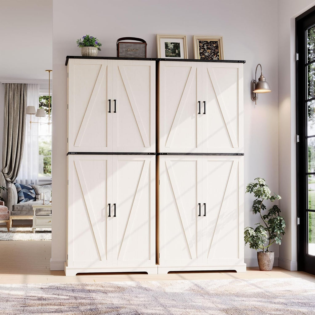 HOMPUS 71" Tall Kitchen Pantry Cabinet with Doors and Drawer, Farmhouse Storage Cabinet with Adjustable Shelves, Freestanding Wood Cupboard for Kitchen, Dining Room, Living Room, Bathroom, Off-White