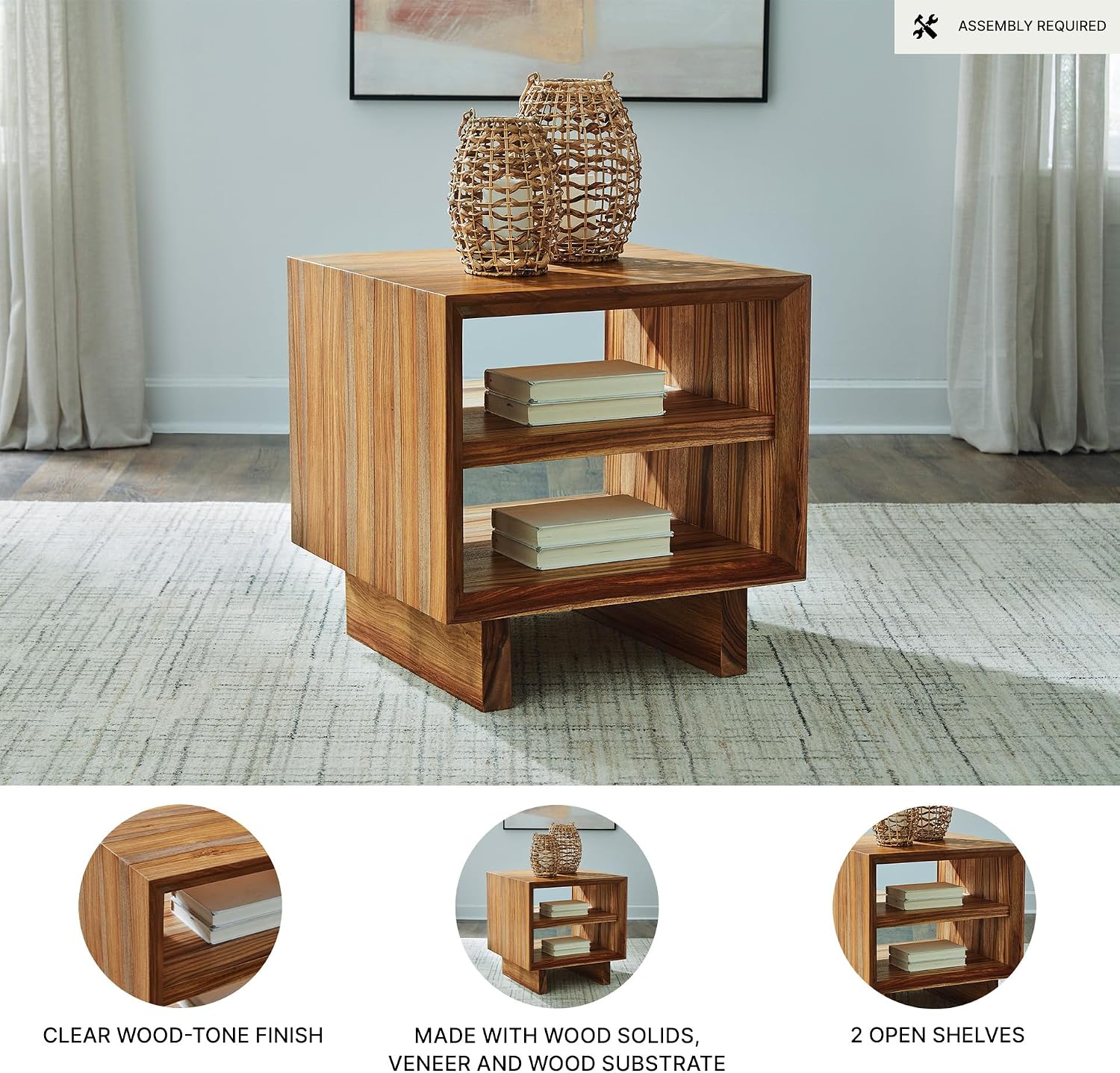 Signature Design by Ashley Dressonni Rustic End Table with 2 Open Shelves, Light Brown