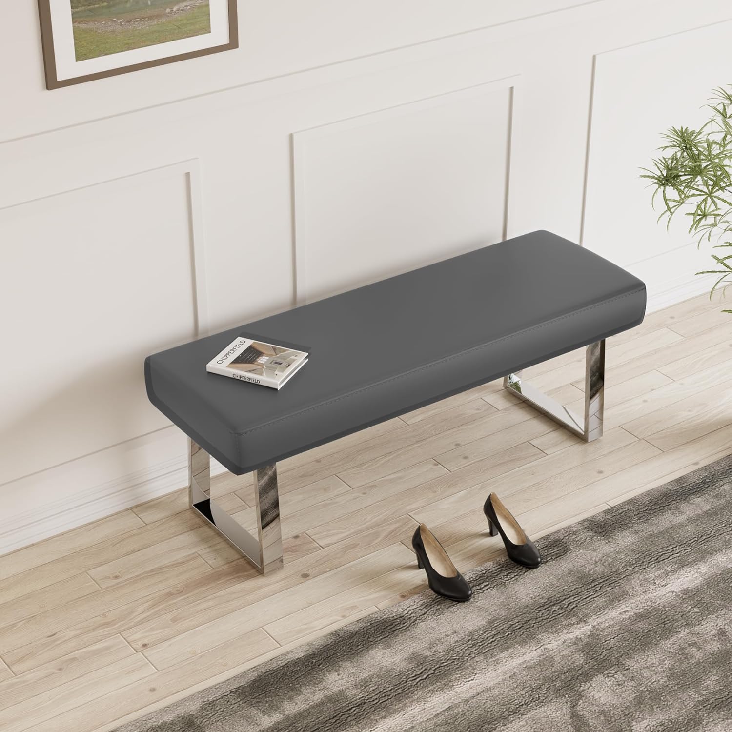 JIEXI Bedroom Bench Bed end upholstered Bench Indoor Corner Small Bench, with Metal Legs,for Kitchen entryway Dining Room and Living Room Window, Plant Bench, Footstool