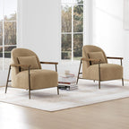 CHITA Accent Chair Set of 2, Sherpa Armchair with Wooden Armrest, Camel | Metal Frame, FSC Certified Living Room Chair for Bedroom, Office, Premium Resilient Foam, 31.9"x27.2"x32.1", 350 Lbs Capacity