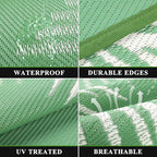 Pauwer Waterproof Outdoor Rug 6x9, Reversible Plastic Straw Patio Camping Rug, Indoor Outdoor RV Mat Carpet for Deck, Camper, Porch, Balcony, Backyard, Picnic, Leaf Green