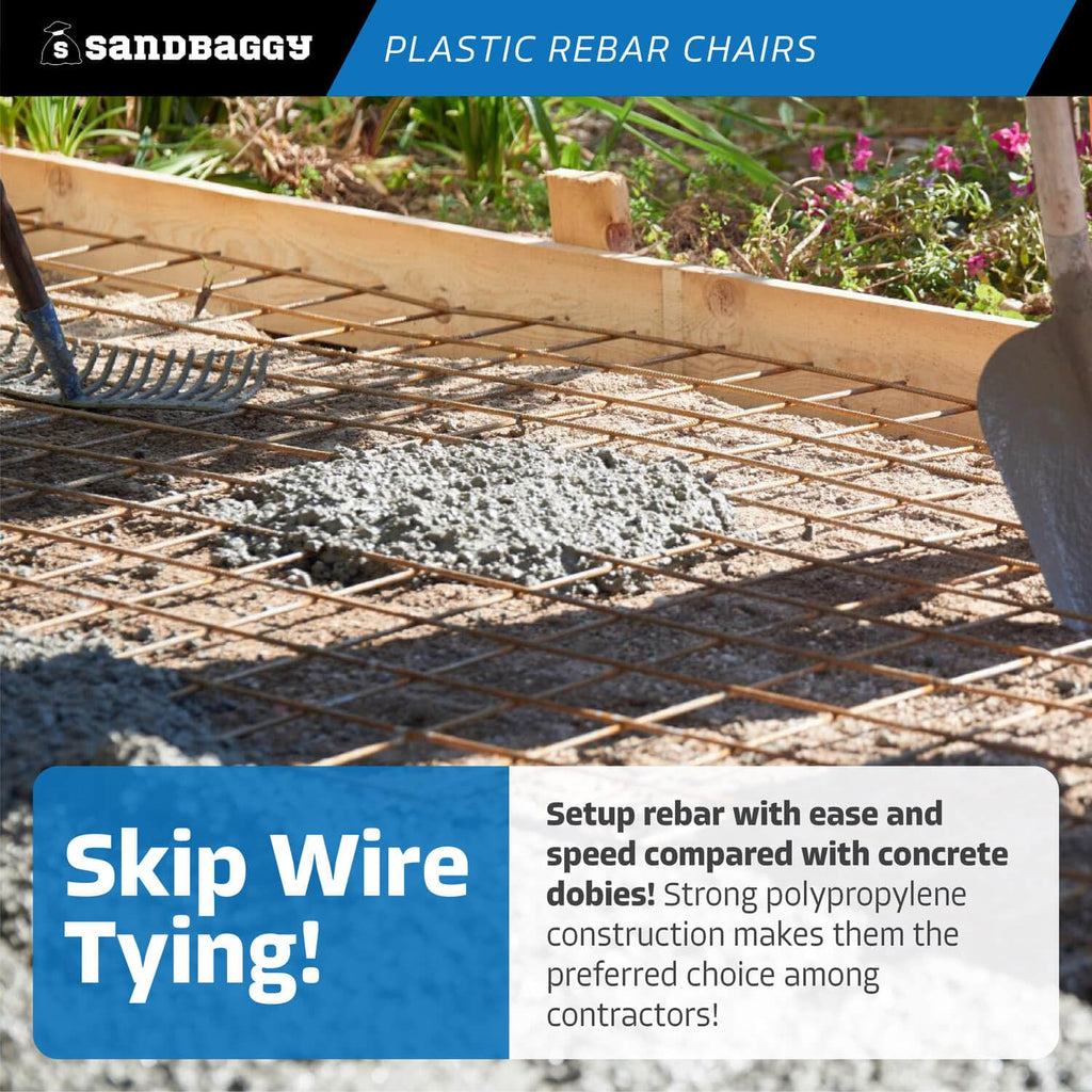 Sandbaggy Rebar Chair (Pack of 1000, 2-1/4 Inch) - Heavy Duty Plastic, Fits Rebar #3 to #5 - Preferred Choice for Concrete Contractors