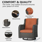 Outdoor Swivel Rocker Patio Chairs Set of 2 - Outdoor Wicker Swivel Glider Chairs 2 Pieces with Olefin Fabric Cushions Suitable for Backyard Deck and Porch(Mixed Grey/Orange)