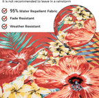 Outdoor/Indoor Inflatable Ottoman Pouf D20 xH9, All Weather Round Footstool with Handle, Water Repellent Portable Footrest for Patio Garden Camping Travel-Chili Red Floral