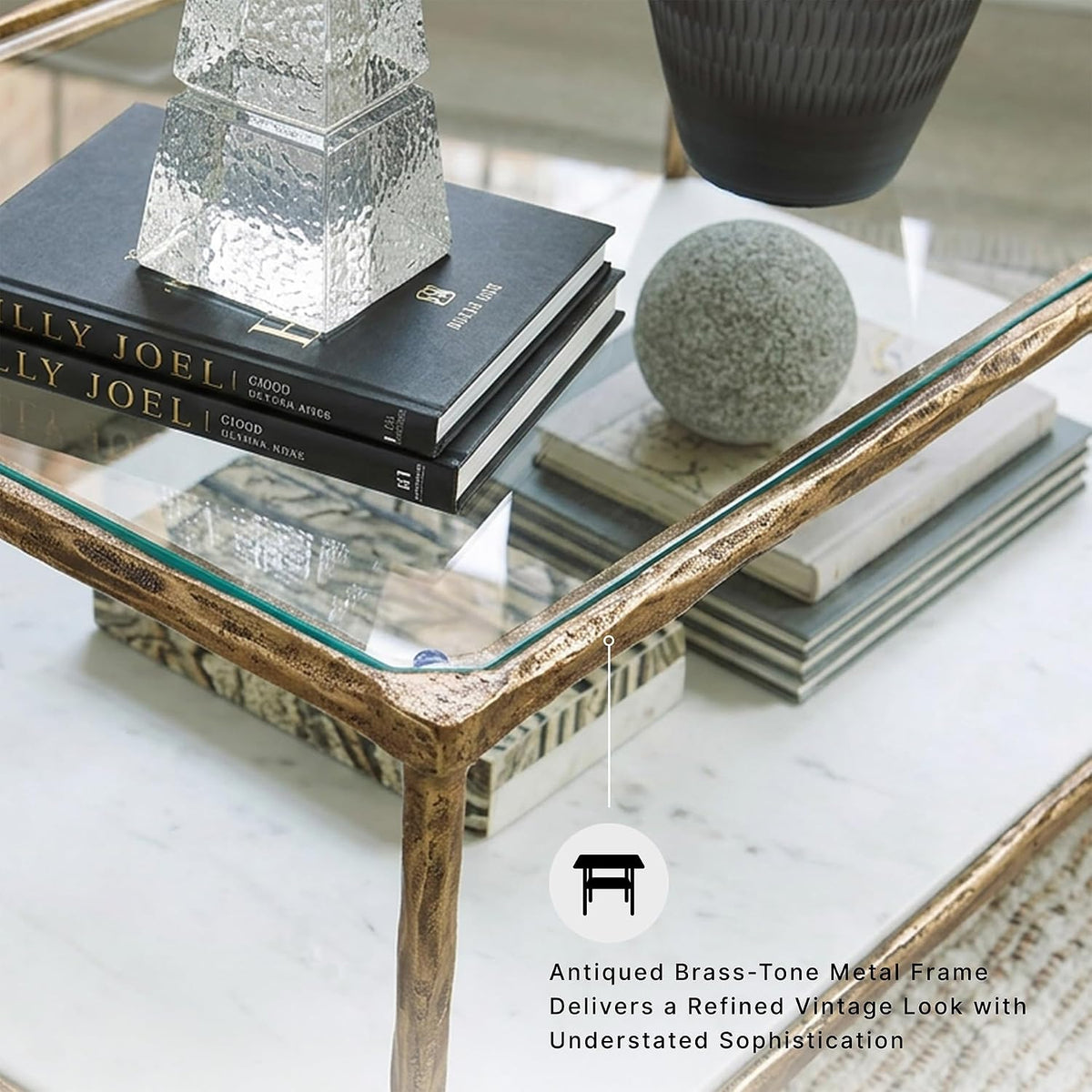 Signature Design by Ashley Ryandale Square End Table, Brass Glass & Marble