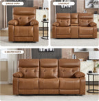 CANMOV Genuine Leather Power Recliner Loveseat, 2 Seat Loveseat Reclining Sofa with Storage Console,Hidden Cup Holders,Modern Electric Recliner Couch Set for Living Room, Bedroom,Brown