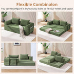 4-in-1 Folding Convertible Sofa Bed, 78 Inch Oversized Corduroy Loveseat Sleeper with Pull Out Bed, Futon Couch for Living Room Bedroom, No Assembly Needed, Olive Green