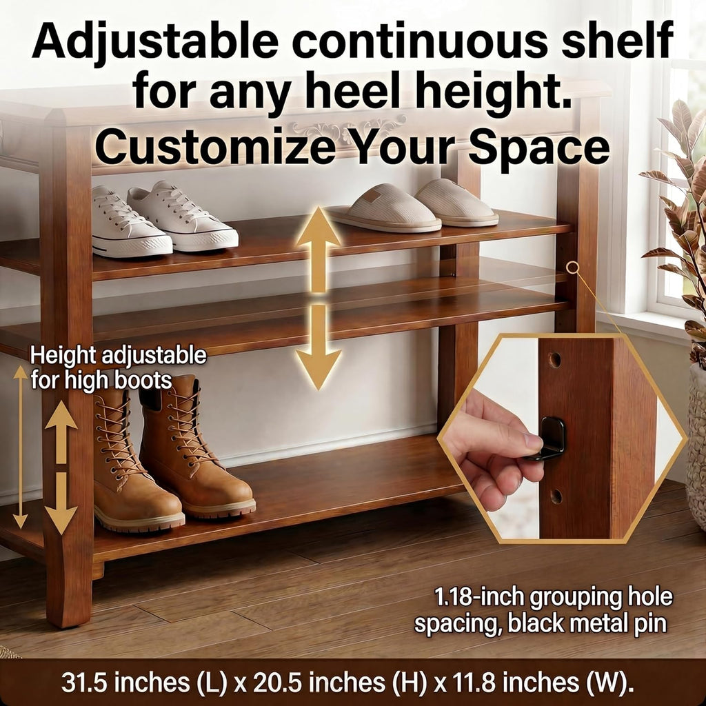 Shoe Rack Bench with Lift-Top Storage,3-Tier Shoe Storage Bench with Wooden Seat,550lbs Heavy Duty Entryway Bench for Hallway,Foyer,Front Door,Closet,Shoe Organizer Bench,31.5"