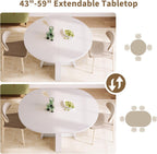iPormis 43.3in-59in Extendable Round Dining Table for 4-6, Modern Wooden Kitchen Table for Dining Room, Adjustable Size Oval Circle Dinner Tables Furniture for Kitchen Living Room, White