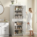 HOMCOM 72" Kitchen Pantry Cabinet Freestanding Storage Cabinet White | 4 Doors, Drawer, 3 Adjustable Shelves, for Dining Room