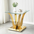 New Gold Glass Side Table, Luxury End Table with Mirror Finish Stainless Steel Base and Tempered Glass Top, Square Side Table for Living Room, Bedroom,Office