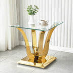 New Gold Glass Side Table, Luxury End Table with Mirror Finish Stainless Steel Base and Tempered Glass Top, Square Side Table for Living Room, Bedroom,Office