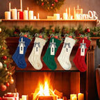 18 Inches Personalized Christmas Stockings: 4 Pack Ivory Red Green Khaki Knit Christmas Stockings Set with Name Tags Christmas Decor Neutral Xmas Decorations Holiday Farmhouse Indoor Home Decor