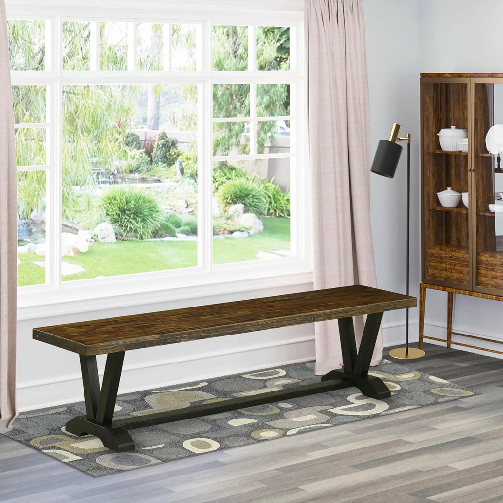 East West Furniture VB677 V-Style Modern Dining Table Bench with Wood Seat, 72x15x18 Inch, Multi-Color