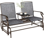 Outsunny Outdoor Glider Bench with Center Table Metal Frame Armrests Gray | Patio Loveseat, Breathable Mesh Fabric, for Backyard Garden Porch