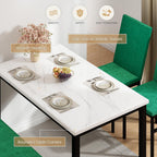 YOFE Dining Table Set for 4,Faux Marble Kitchen Table,Kitchen Table Chairs Set with Velvet Chairs,Bench with Storage Net for Dining Room,Small Apartment (Green 1+3)
