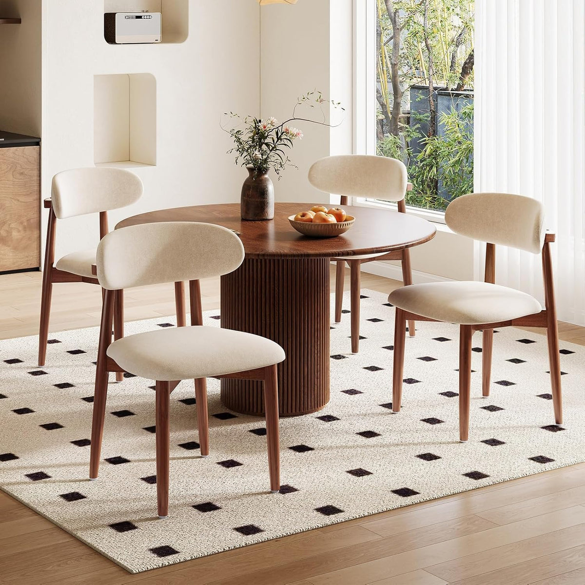 Wood Dining Chairs Set of 2, Modern Kitchen Chair, Upholstered Dining Chair with Ergonomic Backrest and Non-Slip Foot Pads, Farmhouse Dining Chairs Very Strong (Beige)