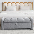 Oversized Chenille Ottoman Bench with Storage, Upholstered End of Bed Bench for Bedroom, Ottoman Foot Rest for Living Room, Light Grey