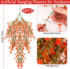 6 Pcs Artificial Fall Hanging Flowers Outdoor Silk Mum Plants Autumn Decor Faux Violet with Eucalyptus Realistic UV Resistant Trailing Vine Thanksgiving Porch Yard(Fresh Color,Plastic Style)