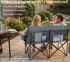 Bolosy Double Camping Chair Oversized Loveseat Heavy Duty 2 Person Camp Chair with Cup Holder Lawn ChairDuo Chair for Camping, Beach, Lawn, Picnics, Fishing, Sports,Supports 650 LBS, Grey