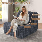 Bean Bag Chair for Adults, Giant Bean Bag Chair with Pillow, Oversized Chaise Lounge Chair Indoor with Soft Faux Fur for Living Room Bedroom or Reading Nook