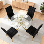 5-Piece Dining Table Set with 4 Black Chairs, 36" Round Dining Table & Chairs Set for 4, Circle Kitchen Table with Gold Metal Frame & Tempered Glass Top, Perfect for Small Space