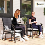 Outsunny Outdoor Glider Chair with Table 2-Seat Patio Loveseat Gray | Rocking Chair Swing Love Seat, Breathable Sling, Backyard Garden Porch