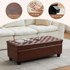 WUTUTUEE 50" Faux Leather Storage Ottoman Bench, Upholstered Rectangle End of Bed Storage Ottoman Tufted Living Room Bedroom Bench with Safety Hinge, Solid Wood Legs, Loads 500 lb(Brown)