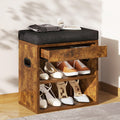 YMYNY Small Shoe Storage Bench with Cushion and Drawer, 2 Tier Adjustable Entryway Bench with Storage, Wooden Shoe Rack Bench for Entryway, Living Room, Hallway, Closet, Bedroom, Rustic Brown, HSC002H