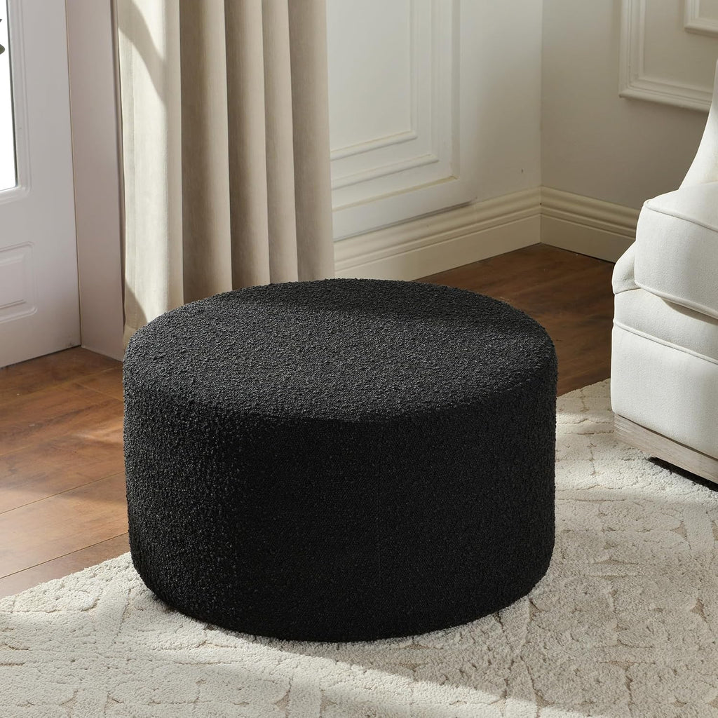 KINWELL Modern Round Boucle Ottoman (24" D x 24" W x 13" H) | Upholstered Multi-Functional Sofa Footrest, Side Table, Extra Seating for Living Room, Bedroom, Entryway