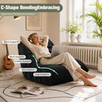 Vongrasig Bean Bag Chair for Adults, Line Fabric Lazy Sofa Couch, Memory Foam Filled Bean Bag Lounge Chair Perfect for Living Room, Bedroom and Office, Black