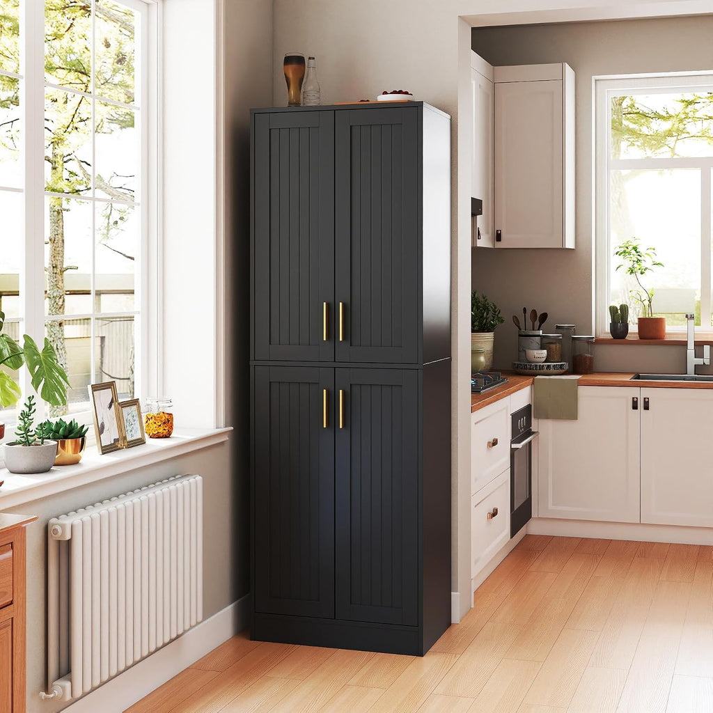 67.7" Tall Kitchen Pantry Storage Cabinet,with 4 Doors,2 Adjustable Shelves,Freestanding Cupboard Farmhouse for Kitchen,Living,Bathroom,Laundry,Dining Room,Assemble Required,Black