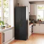 67.7" Tall Kitchen Pantry Storage Cabinet,with 4 Doors,2 Adjustable Shelves,Freestanding Cupboard Farmhouse for Kitchen,Living,Bathroom,Laundry,Dining Room,Assemble Required,Black