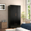Brafab 67" Fluted Armoire Wardrobe Closet with Drawers, Black Cabinet