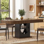 Dining Table for 4-6 People, 55 Inches Dinner Table with Drawers and Open Storage, Wooden Pedestal Base, Rectangular Farmhouse Kitchen Table for Kitchen, Living Room