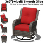 Outdoor Swivel Rocker Patio Chair - Outdoor Wicker Patio Furniture with Thickened Olefin Cushions, High Back and Deep Seating, Hand-Woven PE Rattan for Porch, Deck, Balcony, Red