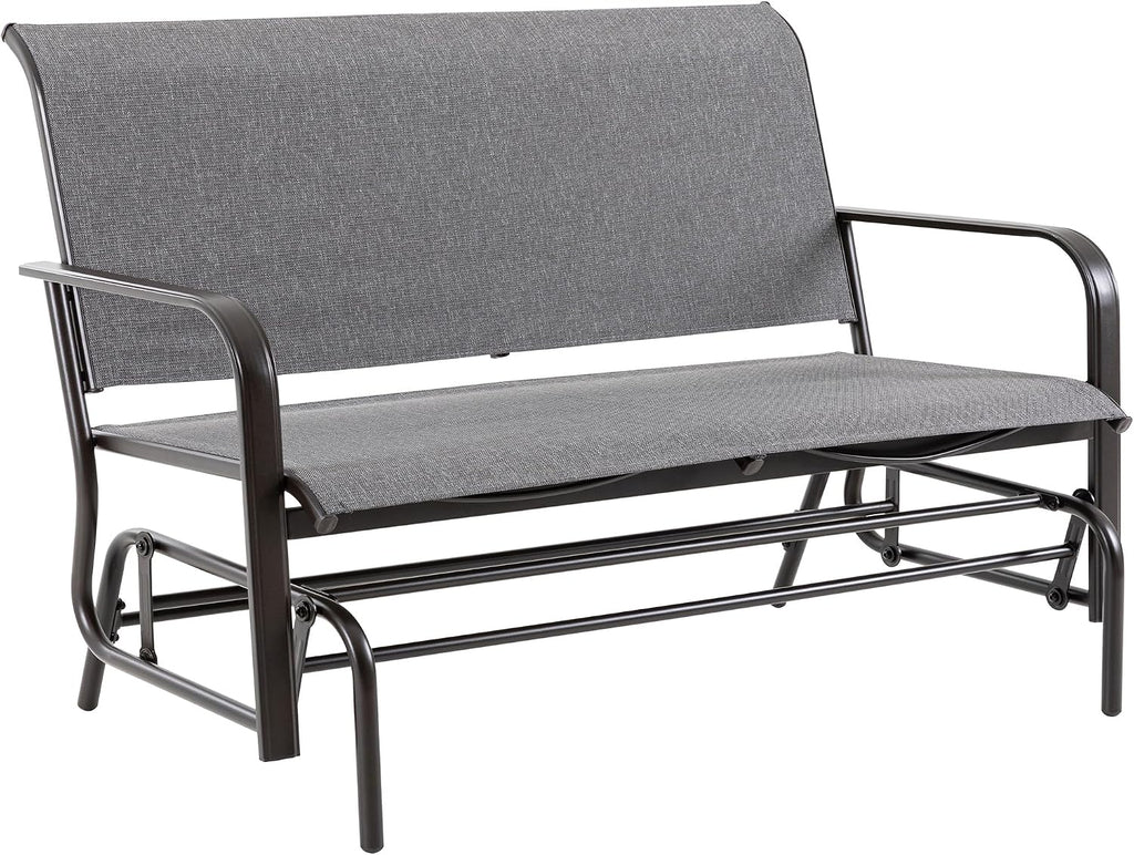 Shintenchi 2-Person Outdoor Glider Bench with Breathable Fabric, Steel Frame Patio Swing Chair, Ergonomic Design Metal Rocking Bench Loveseat for Patio, Backyard, Poolside, Gray