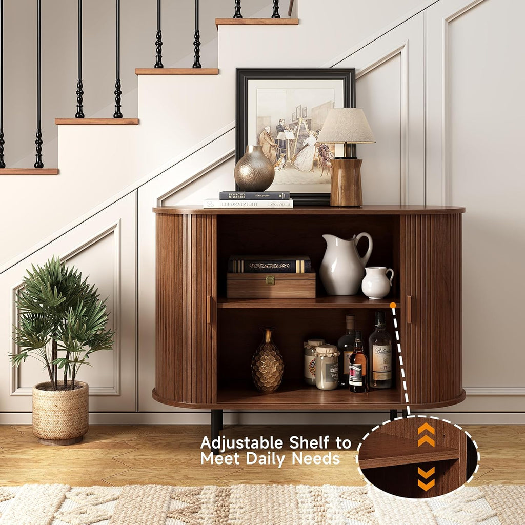 ONBRILL 40" Sideboard Buffet Cabinet with Storage, Storage Cabinet with Sliding Door & Adjustable Shelf, Modern Accent Coffee Bar Console Table for Kitchen, Entryway, Walnut