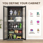 Curio Display Cabinet with Glass Doors,71”H Metal Display Case with 4 Adjustable Shelves - Black China Storage Cabinet for Collectibles, Trophies & Liquor - Locking Tall Glass Cabinet for Home