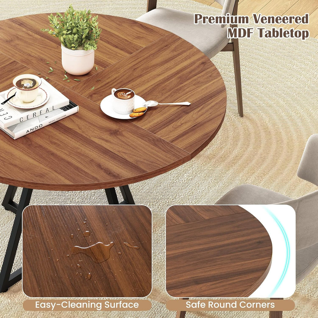 Giantex 47-inches Round Dining Table for 4, Kitchen Table with Storage Shelf, Wood Grain Tabletop, X-Shaped Metal Base, Adjustable Foot Pads, Circle Dinner Tables for Dinette, Living Room