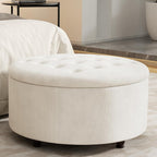 30 Inch Round Storage Ottoman,Modern Tufted Ottomans,Circular Coffee Table with Removable Top,Upholstered Large Ottoman with Storage Footrest Stool for Bedroom Living Room (White)