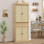 GarveeHome Kitchen Pantry Cabinet, Tall Storage Cabinet with Rattan Doors and Adjustable Shelves, Freestanding Cupboard with Drawer for Bathroom, Dining Room, Living Room, Natural Oak