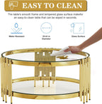 Round Glass Coffee Table Set of 3, Gold and Clear Modern Living Room Table Set, Includes 1 Coffee Table, 2 End Tables, Gold Stainless Steel Base Tempered Glass Top, Luxury Furniture for Home Office